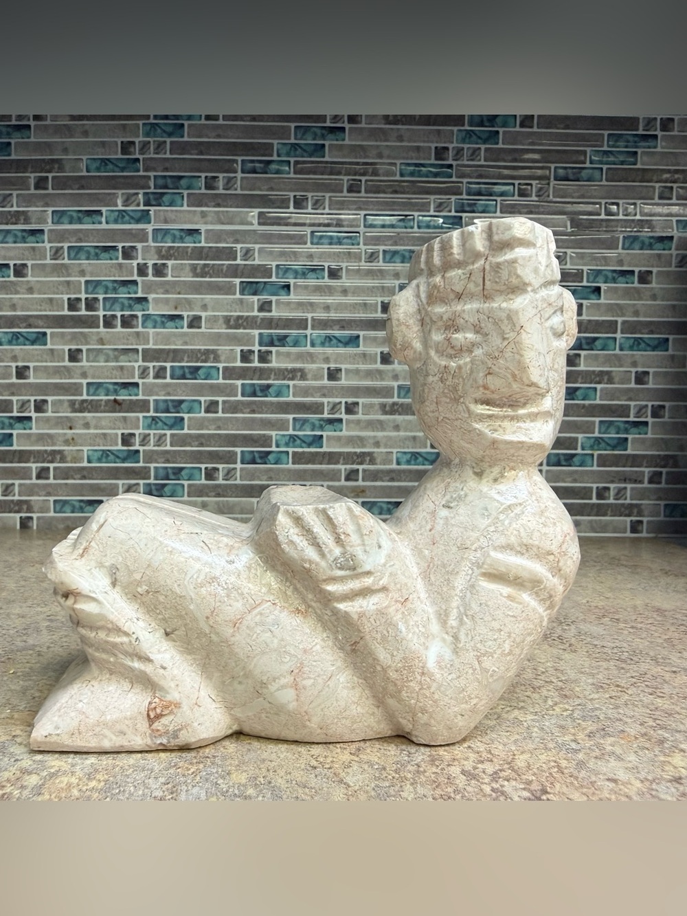 Vintage Hand-Carved Stone Chacmool Reclining Figure Mexican Aztec Mayan Folk Art